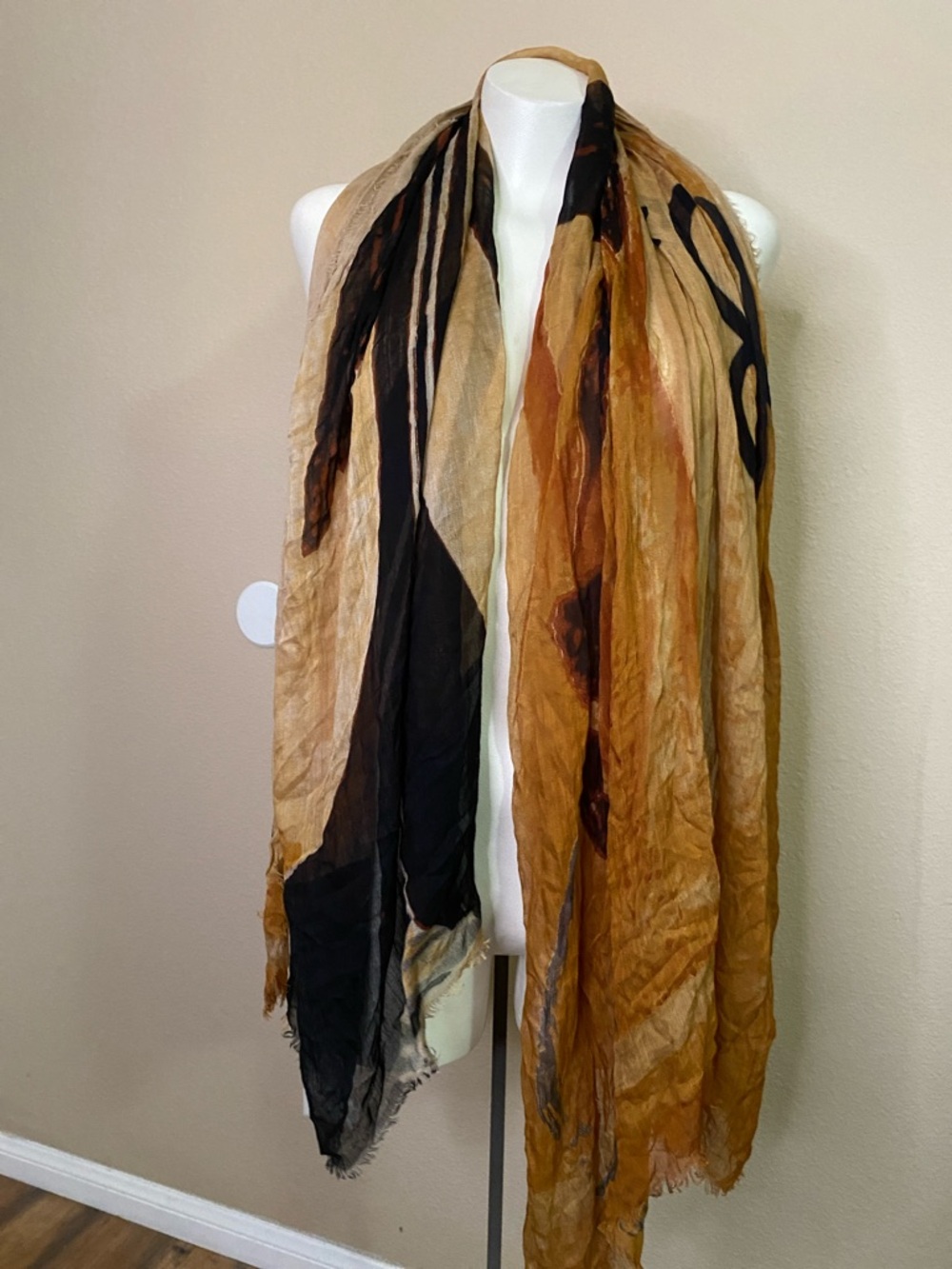 Blue Pacific the Vin Bin silk & cashmere black camel Abstract Print sheer Scarf